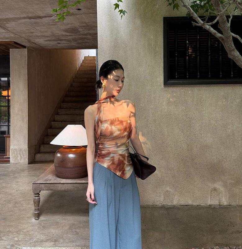 Ribbon Mesh Design Summer Trendy New Tube Top Top with Pure Lust Design Halter Neck Versatile Women 2025