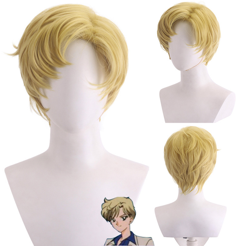 Blue and Gold Cosplay Wig, Tenoh Haruto, Yellow Flip-Up Side-Parted Short Wig Blue and Gold Cosplay Wig, Tenoh Haruto, Yellow Flip-Up Side-Parted Short Wig