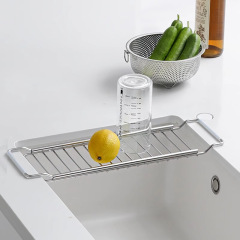 Cross-border stainless steel kitchen extendable sink tray storage rack drain cloth rack filtration household bowl dish fruit and vegetable storage rack