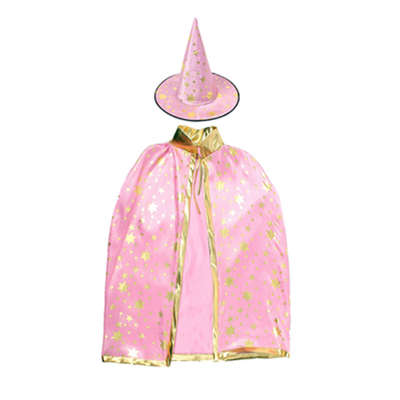 Capa de Halloween Cosplay accesorios para niños espectáculo vestido Sombreros de tela de seda Capa Set de cinco estrellas