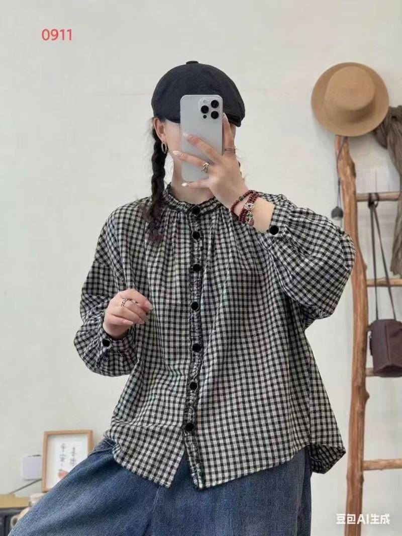Autumn New Stand Collar Loose Women's Plaid Cardigan Long Sleeve Shirt Women's Cardigan Tops Wholesale