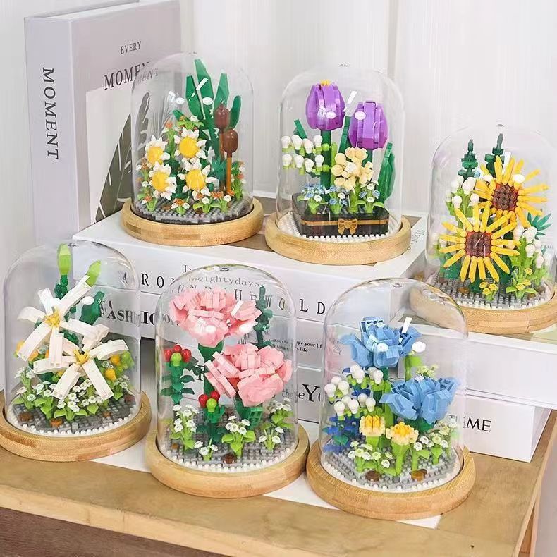 Compatible con bloques de construcción de Lego flor Día del maestro Día de San Valentín regalo rompecabezas montado juguete decoración flor cara Té Idioma