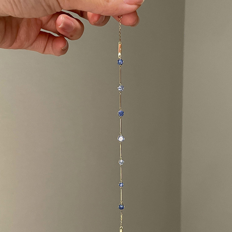 "Star Blue Gold Fragment" Minimalist Style Imitation Sapphire Patchwork Bracelet, Light Luxury Niche Daily Versatile Non-Repetitive Jewelry