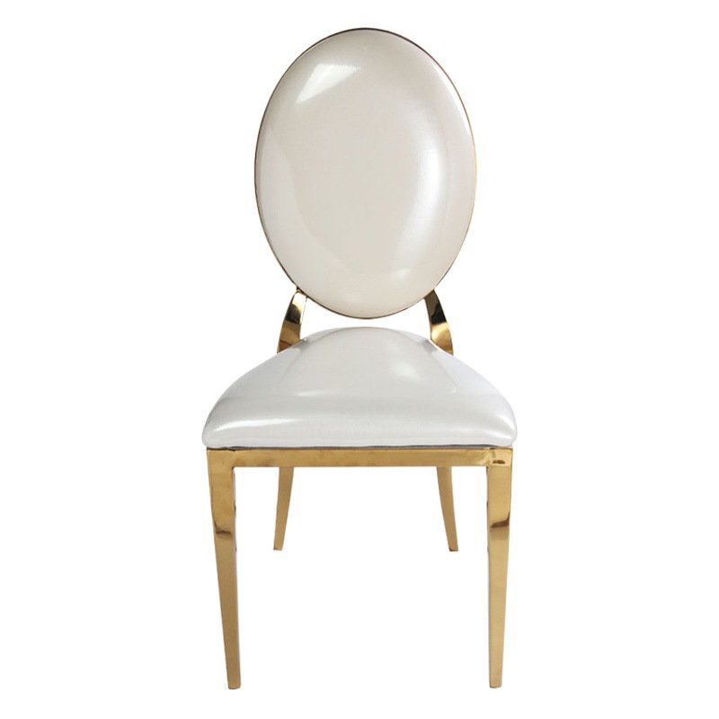 Silla de comedor de acero inoxidable de oro al por mayor sala de estar silla trasera Hotel sala de banquetes Silla de boda de acero inoxidable Silla de espalda redonda