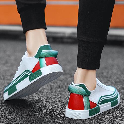 2025 New Model Lace-Up Campus Style Sports Men's Shoes Wide Head Student Color Block Sneakers Breathable Mesh Casual Shoes