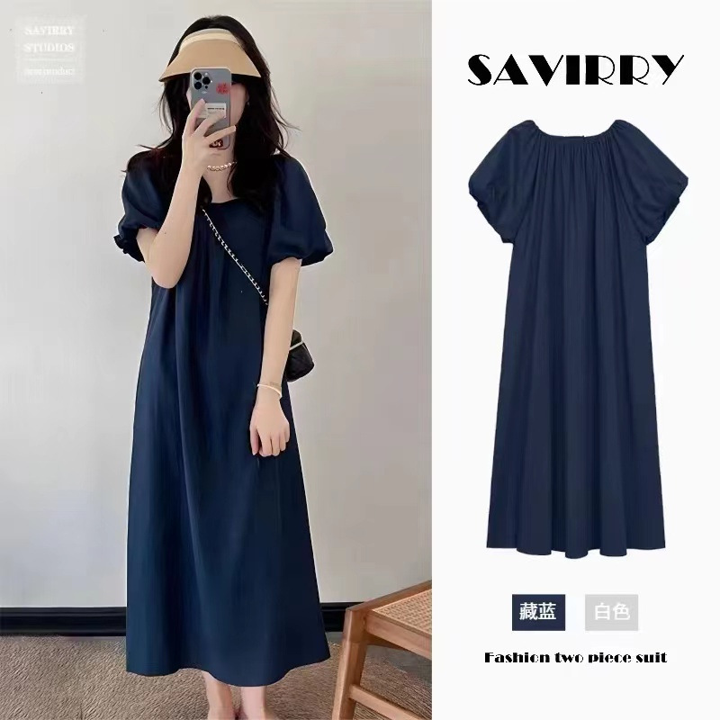 in stock pictures have been processed for pregnant women summer new cold wind puff sleeve dress