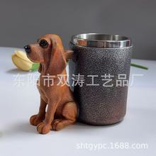 跨境爆款小狗把手马克杯装饰摆件创意树脂不锈钢酒杯个性水杯摆件