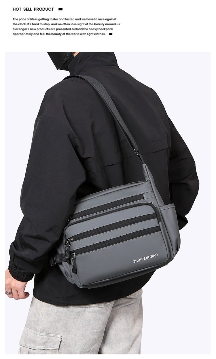 Cross-border men's crossbody bag, PU large-capacity messenger bag, Japanese-style simple functional single-shoulder bag, fashionable and versatile casual bag undefined