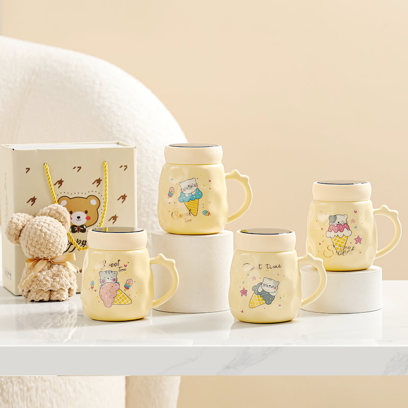 Souvenir Ceramic Cup Creative Mirror Cover Mug Couple Home Cup Teacher Student Gift Opening Gift