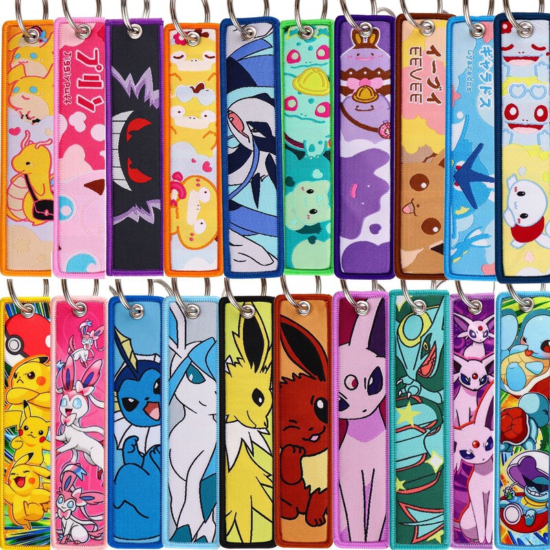 180 In-Stock Pokémon Cartoon Anime Character Woven Badge Keychain Fabric Pendant Decoration