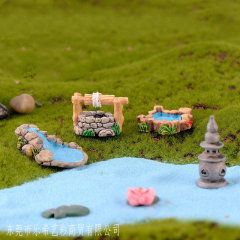 Micro Landscape Retro Antique Resin Scene Ornament West Lake Lighthouse Water Well Pool Small Bridge Flowing Water Grassland Landscape Creation