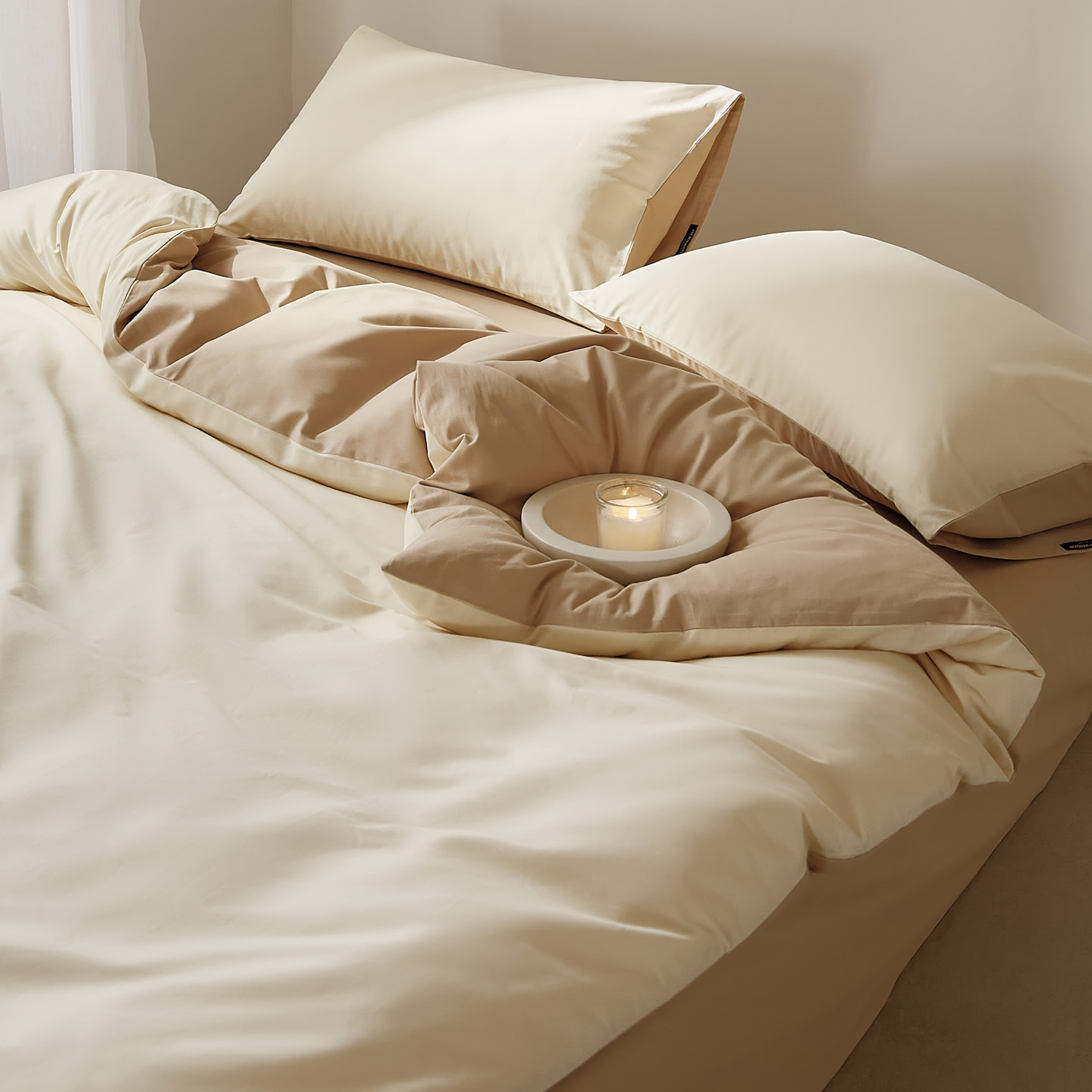 Yunqi-milk white + sunset coffee / 0.9-1.2m bed [sheet type] three-piece quilt cover 150*200cm sheets 180*230cm pillowcase 48*74cm