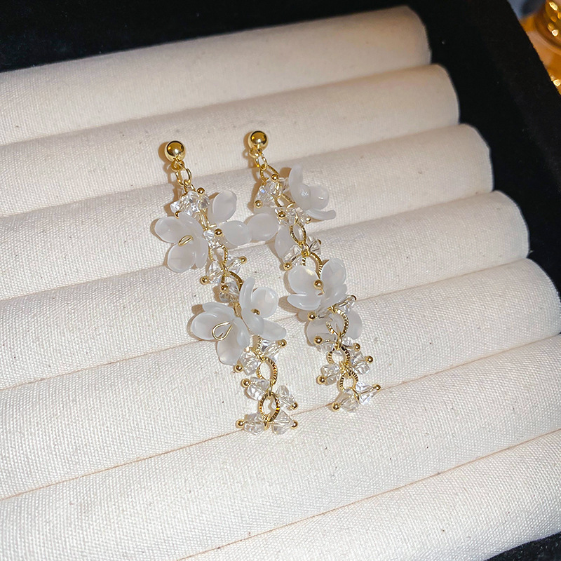 Pendientes de cristal artificial con borla de flores frescas pequeñas coreanas Pendientes de corazón de niña dulce femenina Pendientes de arte de nicho
