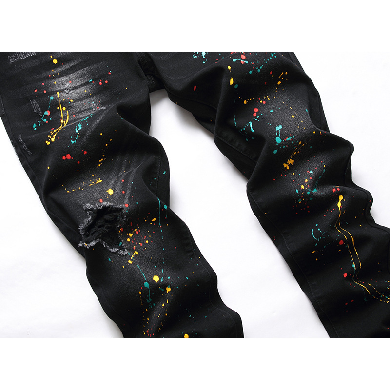 Jeans da uomo, nuovi pantaloni elasticizzati neri da uomo, jeans strappati slim fit da uomo, pantaloni personalizzati_voghion.com