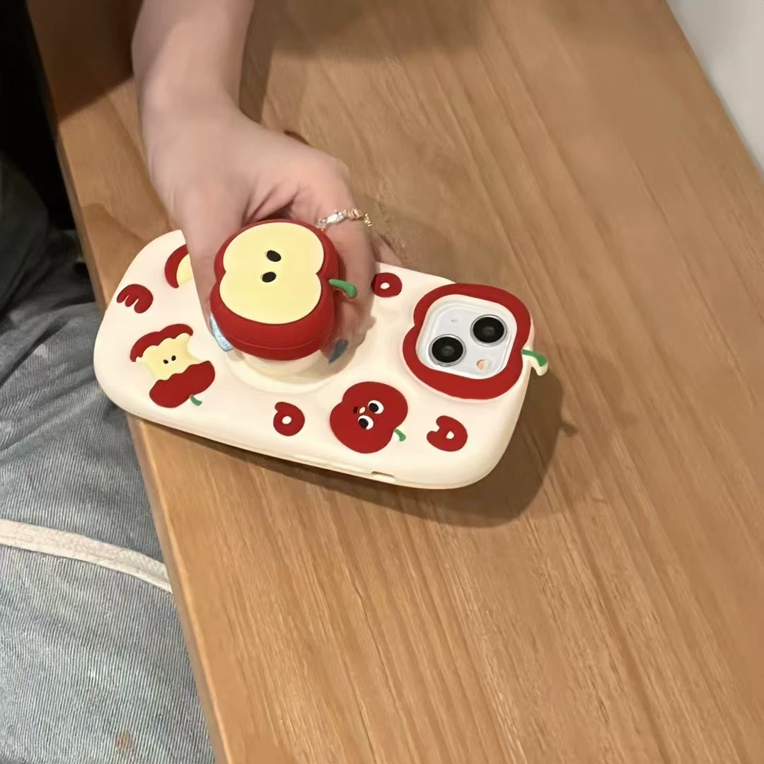 Яблоко, мультяшная миловидная линза, трубка, совместимо с iPhone 16, защитный чехол для телефона Pro, 14