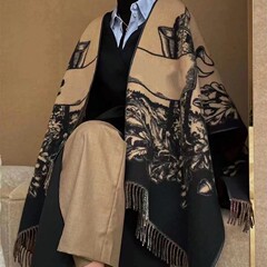 高品质格纹羊绒斗篷披肩羊毛围巾女感秋冬双面加厚保暖防寒外搭