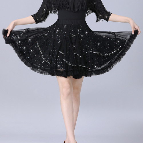 Latin dance skirt spring new practice clothes short skirt dance skirt professional performance clothing sequined square dance skirt