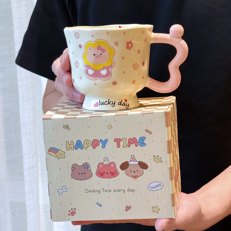 見栄えの良い子犬とウサギのマグカップ、カップルのセラミックドリンクカップ、女の子の誕生日プレゼント、オフィスコーヒーカップ|undefined