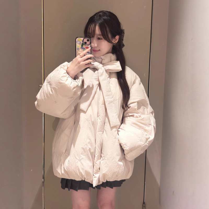 [Huilin] 2025 Cross-Border Japanese Style Sweet Bow Embroider Warm Duck down Bread down Jacket 25A323