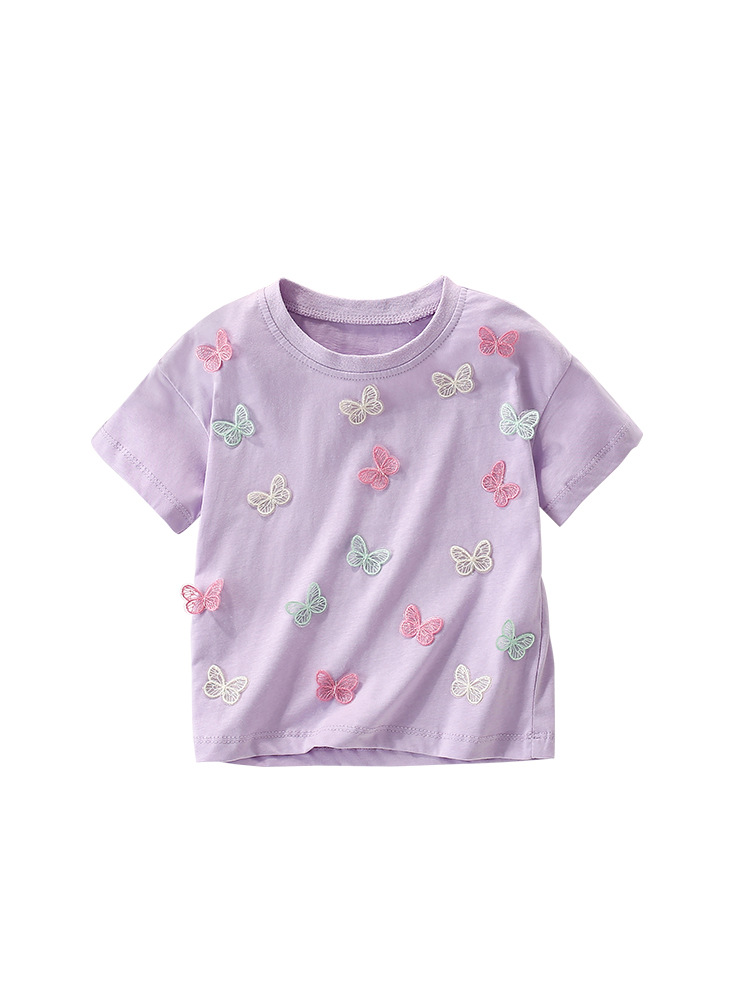 Malwee verano de manga corta nuevo estilo estilo occidental camiseta de niña pequeña niños europeos y estadounidenses cuello redondo linda niña