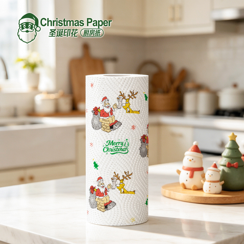 Exportación transfronteriza impresa de Navidad papel de cocina de navidad diseño de chimenea creativo de papel de cocina de absorción de aceite
