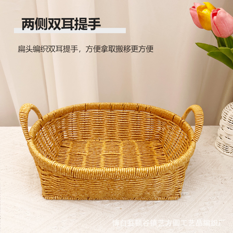 Cesta de Almacenamiento para Frutas y Pan de Plástico con Asas Dobles Tejida a Mano para Mesa de Sala de Estar