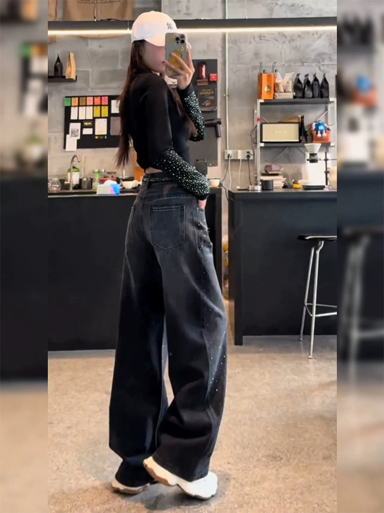 Jeans Hot Diamond con lacci di grandi dimensioni per donna 2025, nuovi pantaloni lunghi eleganti e dritti a gamba larga per ragazze grasse di grandi dimensioni_voghion.com