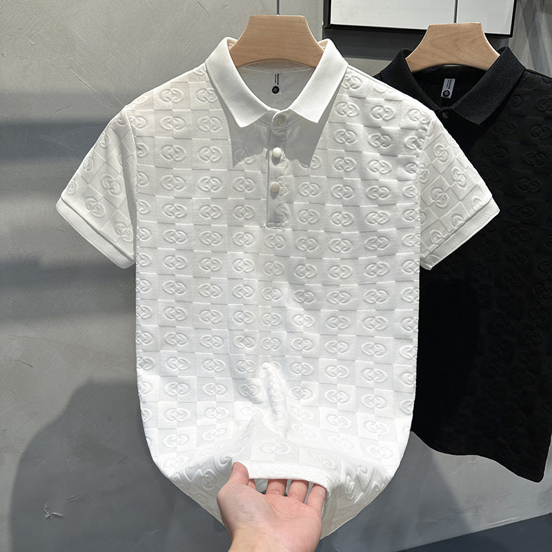 European Fashion Light Luxury Jacquard Casual Polo Shirt Men's Summer Comfortable New Breathable Youth Short-sleeved Top for Men
