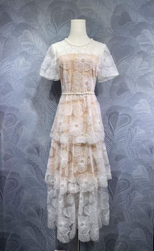 Fengyingying Foreign Trade Women's 2025 Summer New Round Neck Mesh Bead Long dress in stock Real Shot