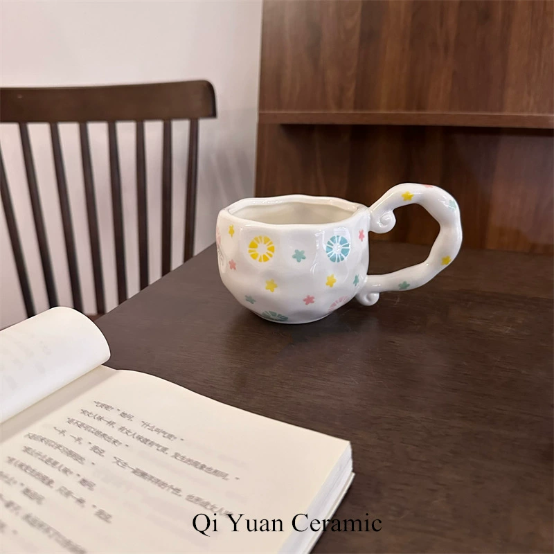 hand-painted ceramic coffee cup, francе retro из стиля, 300 мл, неравномерный милый дизайн