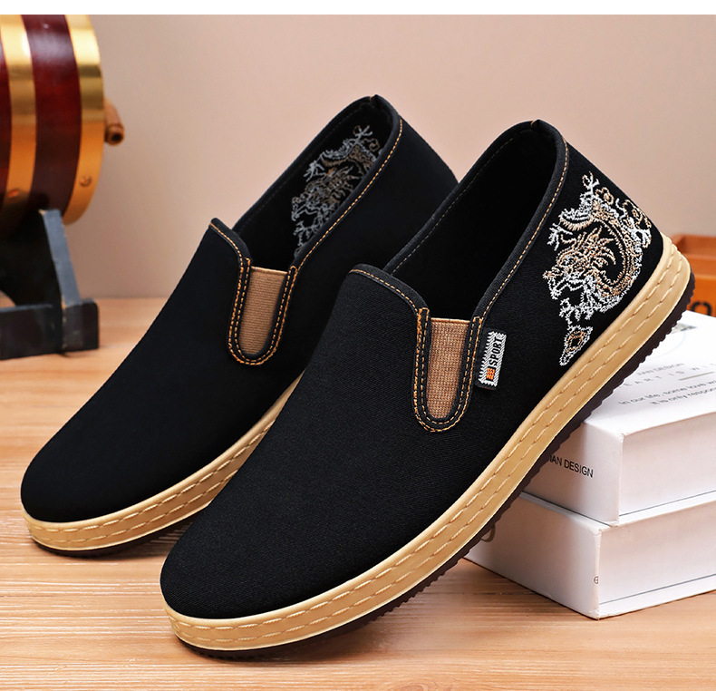 Pánské boty nové čínské vyšívané plátěné boty v etnickém stylu s mělkými ústy, jednoduché boty s jedním pedálem, běžné boty staré pekingské látkové boty_voghion.com