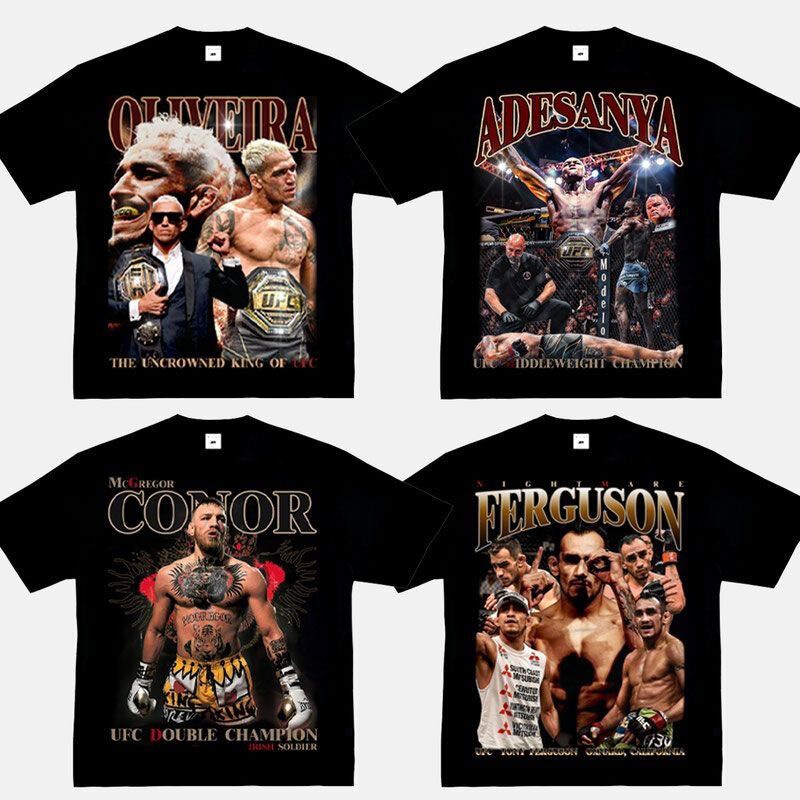 Ufc American T-Shirt Portrait Printed Short-Sleeved Boxing Fighting Hip-Hop Loose Cotton Comfortable Top Versatile