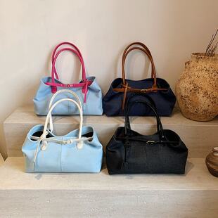 Denim capacious shoulder bag, fashionable handheld underarm bag, South Korea