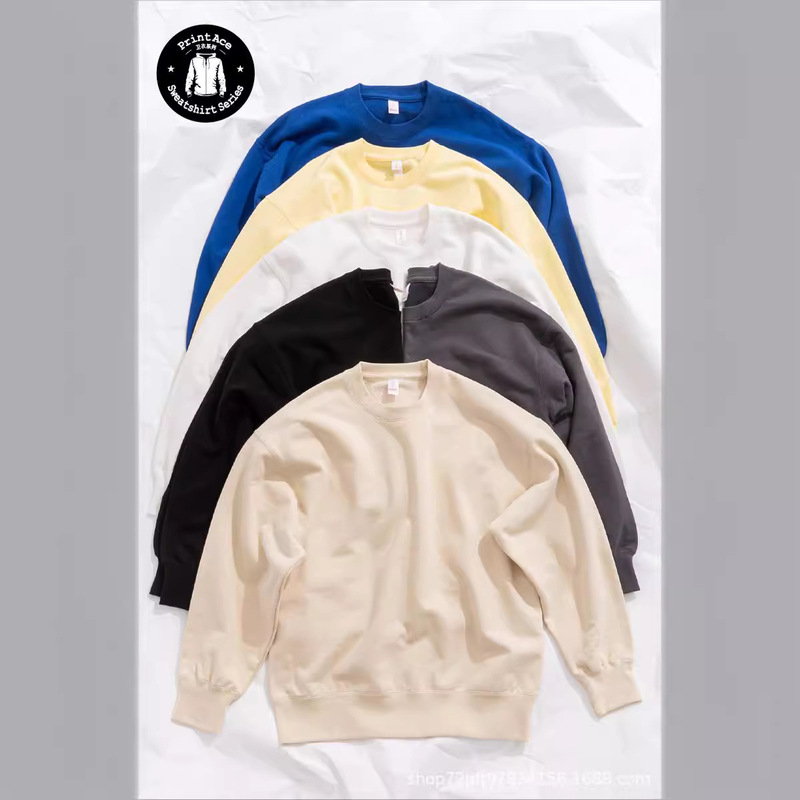 PrintAce Vintage super loose drop shoulder crew neck pullover long solid color sleeve sweater 6284
