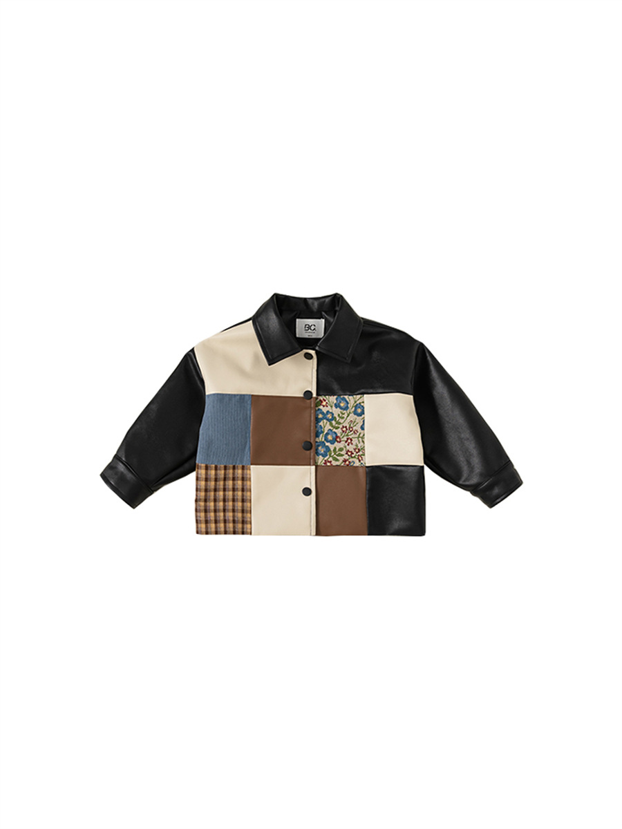 Ropa infantil Youbao, nueva chaqueta de cuero para niños, estilo versátil de primavera y otoño, con diseño de patchwork elegante.