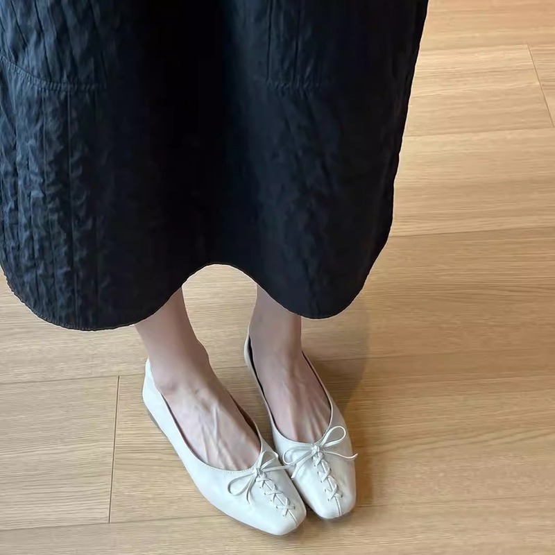 羊皮版~法式通勤系带方头浅口单鞋女一脚蹬浅平底玛丽珍鞋奶奶鞋|undefined
