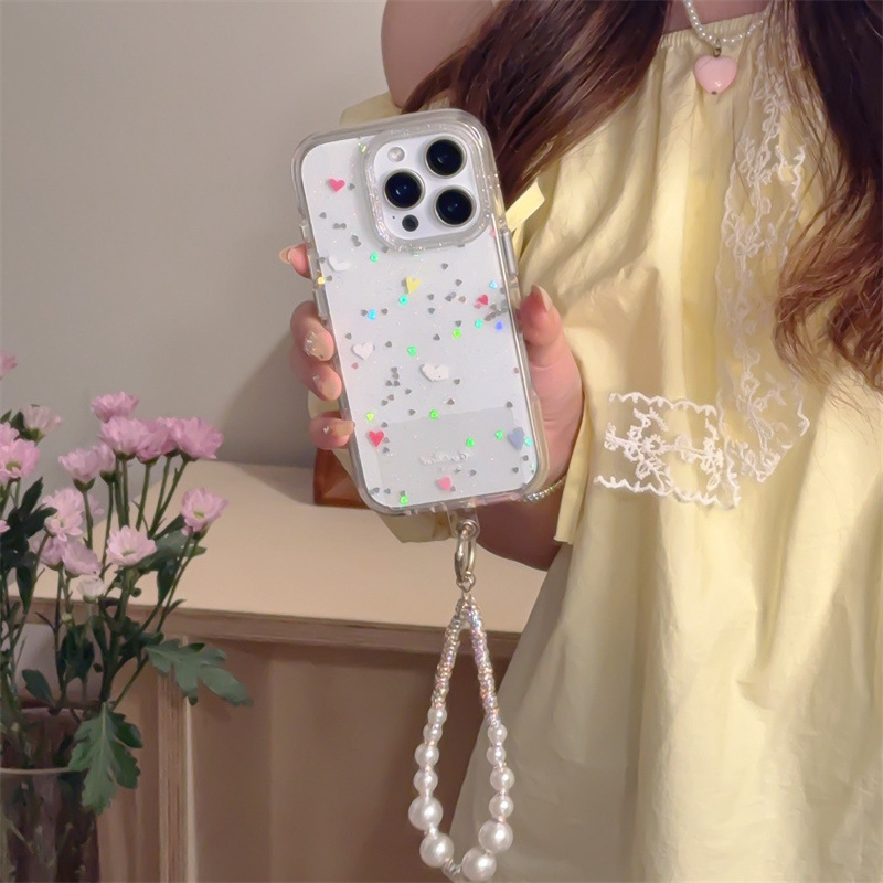 Simple ins fino flash amor lunares apta para iphone16ProMax pulsera 14 Apple 15P funda para teléfono móvil 13 mujer