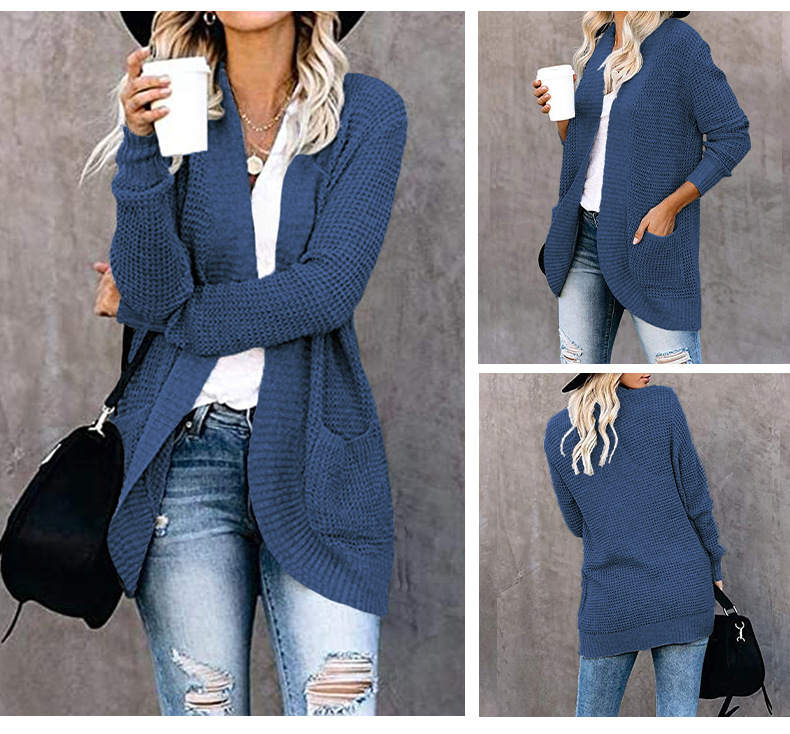 Women's Knitted Cardigan With Curved Placket For Women_voghion.com