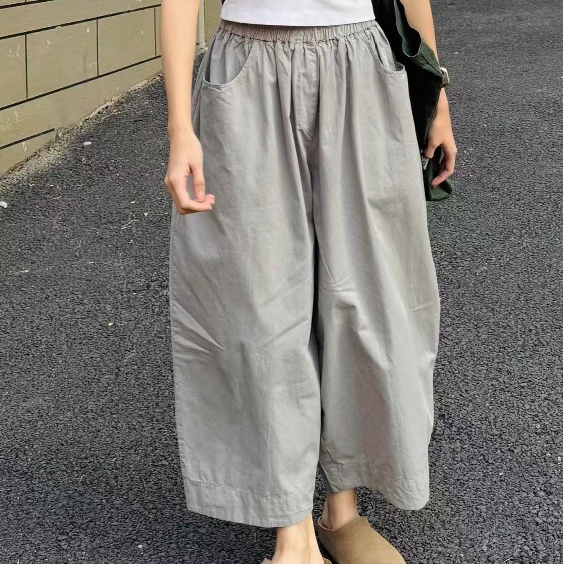 2025 Summer Thin Design Gray Quick-Dry Pants for Women Plus Size Pear-Shaped Figure Slimming Drape Cropped Yamamoto Pants