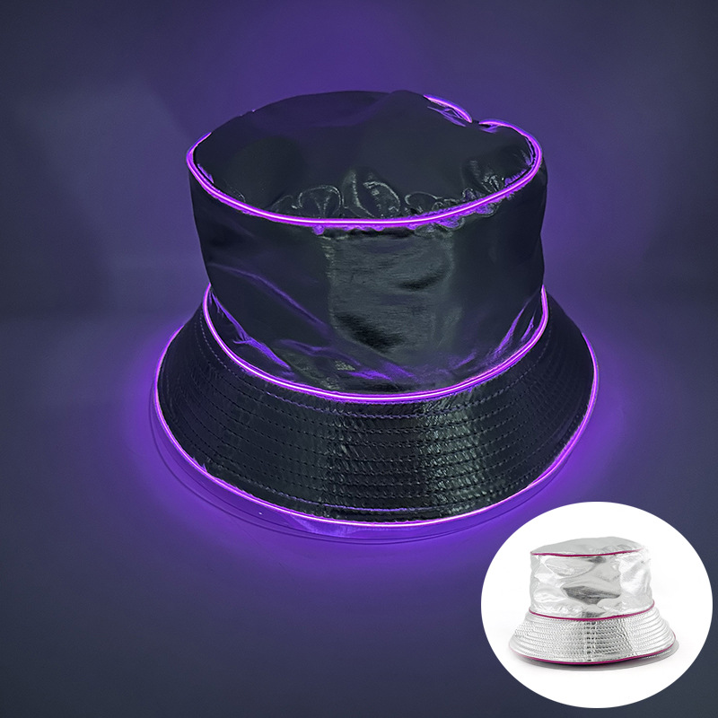 Ocio al aire libre sombrero de bañera de sol nocturna LED brillante tendencia sombrero de pescador sombrero de oro y plata sombrero de espectáculo de escenario