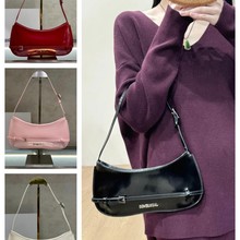 欧美新款法式漆亮面复古法棍腋下包单肩斜挎包手拎包婚包中古女包