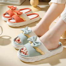 2025亚麻鞋女拖居家情侣四季踩屎感透气棉麻地板拖厚底凉拖鞋