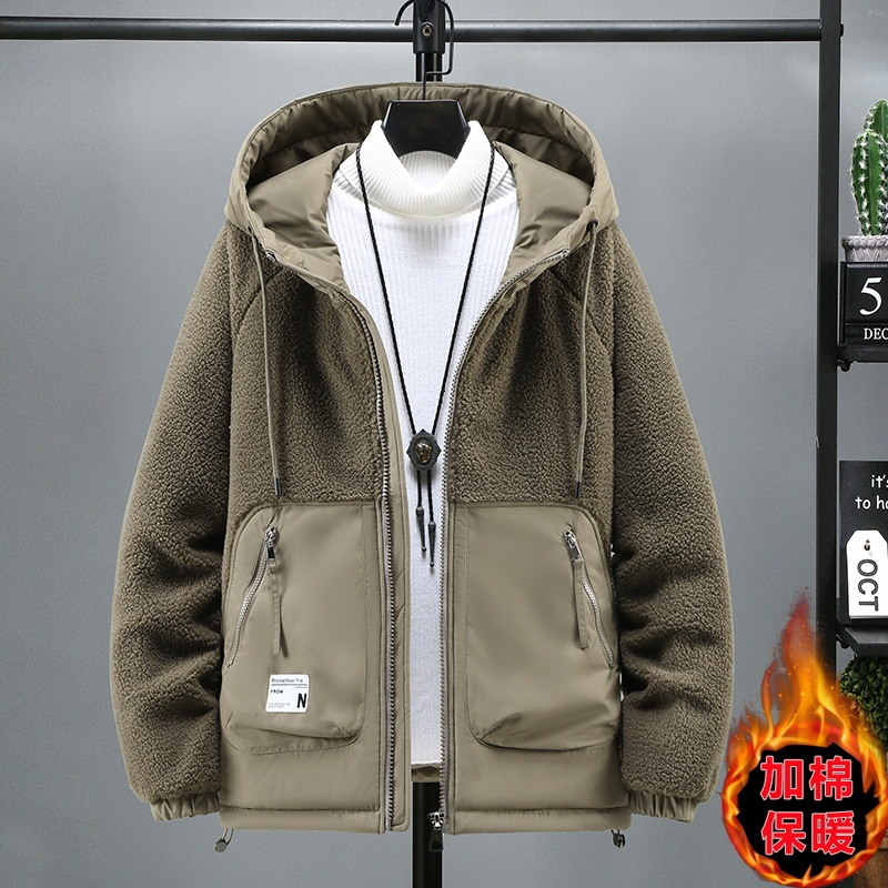 Cross-border American Retro Cashmere Thickened Trendy Brand Cotton-padded jacket Men's plus size Winter New Warm Large Pocket Jacket Cross-border American Retro Cashmere Thickened Trendy Brand Cotton-padded jacket Men's plus size Winter New Warm Large Pocket Jacket