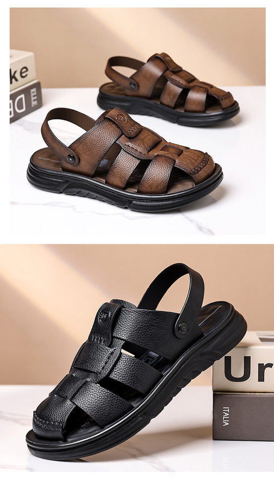 Dép sandal nam cỡ lớn mũi kín đế dày, giày đi biển kiêm dép lười đa năng — Màu nâu, màu vàng, màu đen chi tiết 26