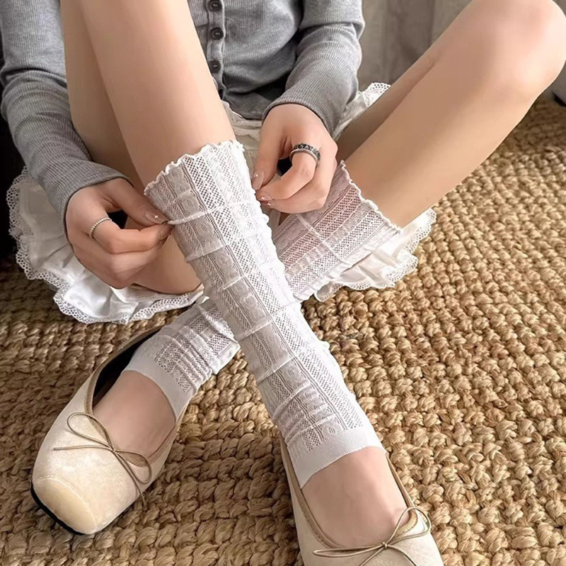 Women's White Lace Socks, Knee-High Socks, Long Socks for Boots, Spring and Summer Ballet Style