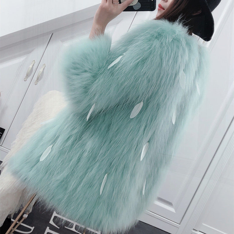 2025 New Style Fox Fur Coat for Women, Mid-Length, Winter, Young and Fashionable, with Tassels, Faux Raccoon Fur Woven Coat