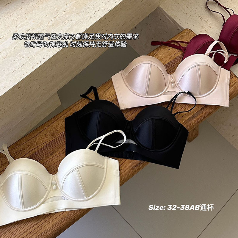 French Retro Satin Three-Dimensional Half Cup Two-Wear Strapless Gather Non-Slip Traceless Bra Women's Cross-Border Foreign Trade Bra French Retro Satin Three-Dimensional Half Cup Two-Wear Strapless Gather Non-Slip Traceless Bra Women's Cross-Border Foreign Trade Bra