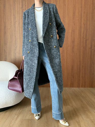 SN6102: Advanced British Style Wool Fleece Double-Faced Coat with Vertical Stripes - 2025 Autumn/Winter New Arrival
