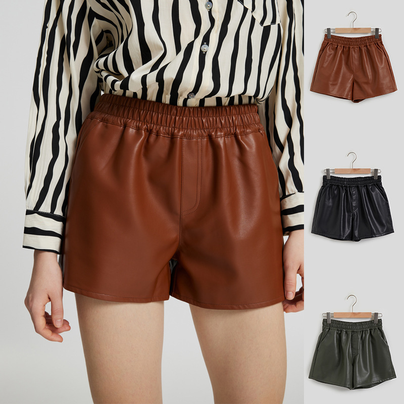 Soft Leather Pants Women's Shorts plus size Small Hip A- Shaped Outer Wear Slimming High Waist Hot Pants Hot Pants Spice Girls Straight Boots Pants Ins