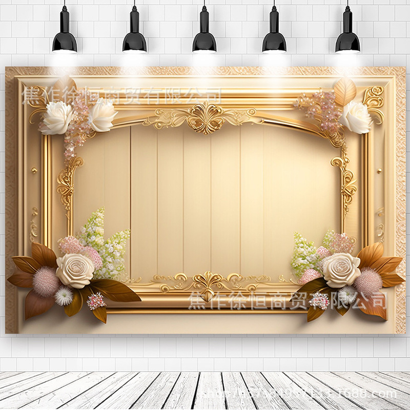 Amazon retro Western style oil painting frame flower decorative background cloth banner baptism party background cloth photography hanging cloth
